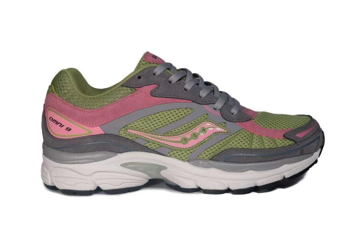 Saucony ProGrid Omni 9 Olive Blush - Sneakers rétro running olive et rose poudré - nbaddict.fr