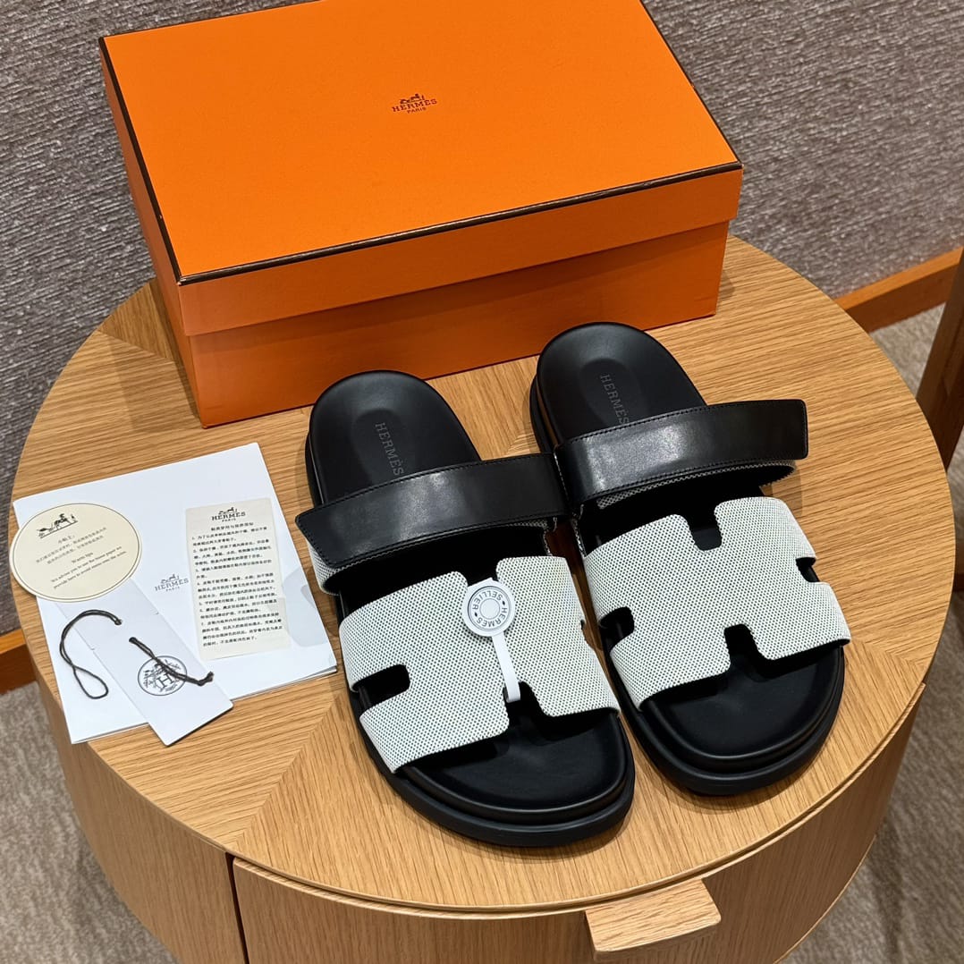 Sandales Chypre Hermès Noir & Blanc Crème